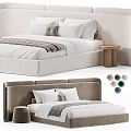 Modern double bed design with upholstered headboard decorative pillows small side table and color options