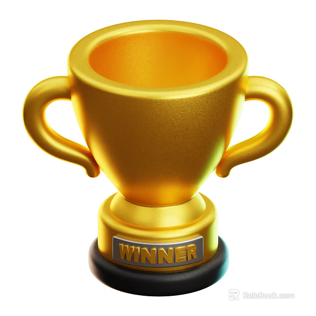 Golden Trophy Design Decorative Ornament Set With Double Handles And Winner Inscribed Base 3d model 