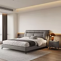 Modern Bedroom Interior Design With Grey Leather Headboard Bed White Bedding Nightstand And Table Lamp