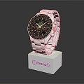 Stylish Stainless Steel Watch With Black Dial On White Chronos Stand