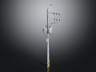 Street Light Pole Structure With Mounted Camera And Hanging Electrical Wires 3d model