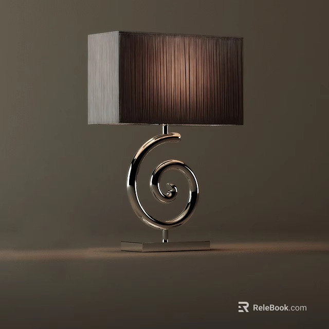 Unique Shaped Table Lamp With Spiral Metallic Base And Dark Fabric Lampshade 3d model 