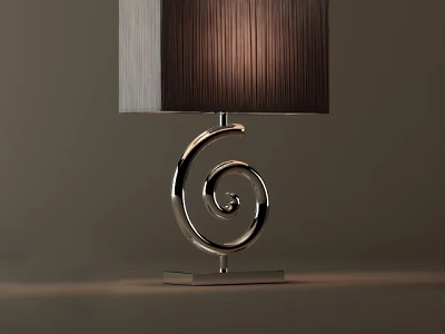 Unique Shaped Table Lamp With Spiral Metallic Base And Dark Fabric Lampshade 3d model