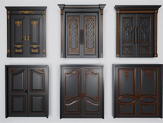 European-style double-door security door 3d model