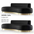 Elegant Black 2 Seater Sofa With Quilted Design And Gold Base