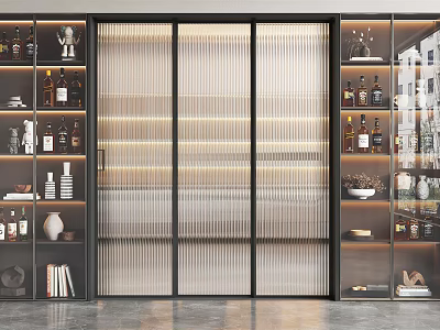 Elegant Wine Cabinet with Glass Doors LED Lighting and Display Shelves for Wine Bottles 3d model