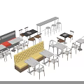 Various Modern Dining Tables With Different Chairs And Sofa Seating Options 3d model