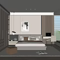Modern Bedroom Interior Design With Light Toned Bed Large Window Desk And Artwork 3d model