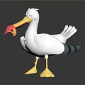 3D Seagull with White Body Yellow Beak Red Object in Mouth Yellow Feet Blue Wings