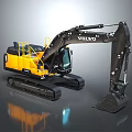 Volvo Yellow And Black Excavator With Tracks And Front Bucket For Construction