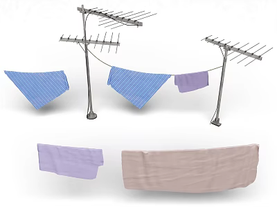 Metal Clothes Drying Rack With Hanging Blue Purple And Pink Cloth Pieces 3d model