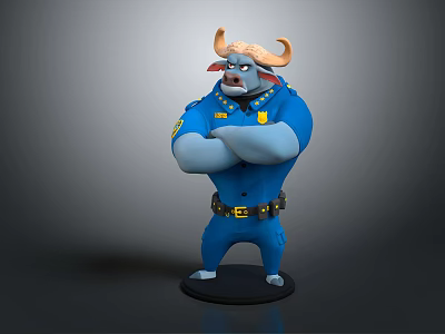 Police Bull Character in Blue Uniform with Arms Crossed and Badge 3d model