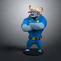 Police Bull Character in Blue Uniform with Arms Crossed and Badge