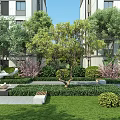 Lush Green Shrubs Enhancing Modern Residential Garden With Lawn Bench and Sculpture