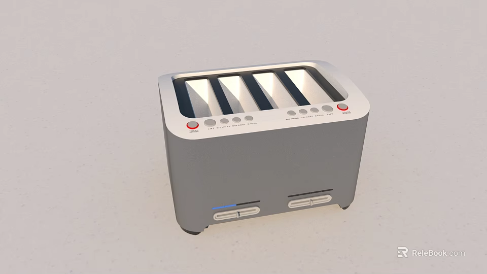Modern Gray 4 Slice Toaster Kitchen Appliance With Control Panel Buttons And Indicator Lights 3d model