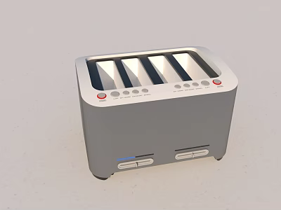 Modern Gray 4 Slice Toaster Kitchen Appliance With Control Panel Buttons And Indicator Lights 3d model
