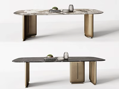 Elegant Modern Dining Table With Marble Tabletop And Brass Legs Design 3d model
