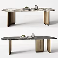 Elegant Modern Dining Table With Marble Tabletop And Brass Legs Design 3d model