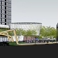 Modern Commercial Complex With High Rise Buildings Open Plaza And Landscaped Gardens
