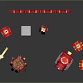 Traditional Chinese Spring Festival Decor With Red Lanterns Fu Characters Potted Plants And Red Boxes