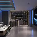 Modern Home Theater Room Design with Curved Blue Lighting L-shaped Sofa Coffee Tables and Projector