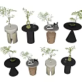 Modern Side Tables With Diverse Designs Materials Decorative Plants And Small Items 3d model