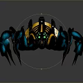 Detailed Black Yellow Blue Spider With Glowing Green Eyes And Segmented Body