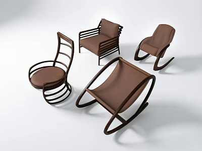 Modern Leisure Chairs With Unique Curved Frame And Brown Upholstery Design 3d model