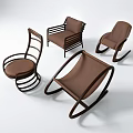 Modern Leisure Chairs With Unique Curved Frame And Brown Upholstery Design