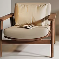 Modern Leisure Chairs With Wooden Armrests Comfortable Cushions And Natural Tones In Living Room