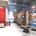 Orthoworks Exhibition Booth Featuring Red Structure White Canopy Multiple Columns And Visitors