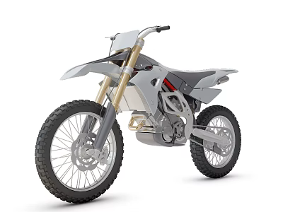 Sporty Gray Off Road Motorcycle Featuring Golden Forks Black Tires And Seat 3d model