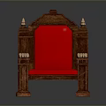 Single Traditional Dark Brown Wooden Chair With Red Upholstered Seat Back And Carved Armrests