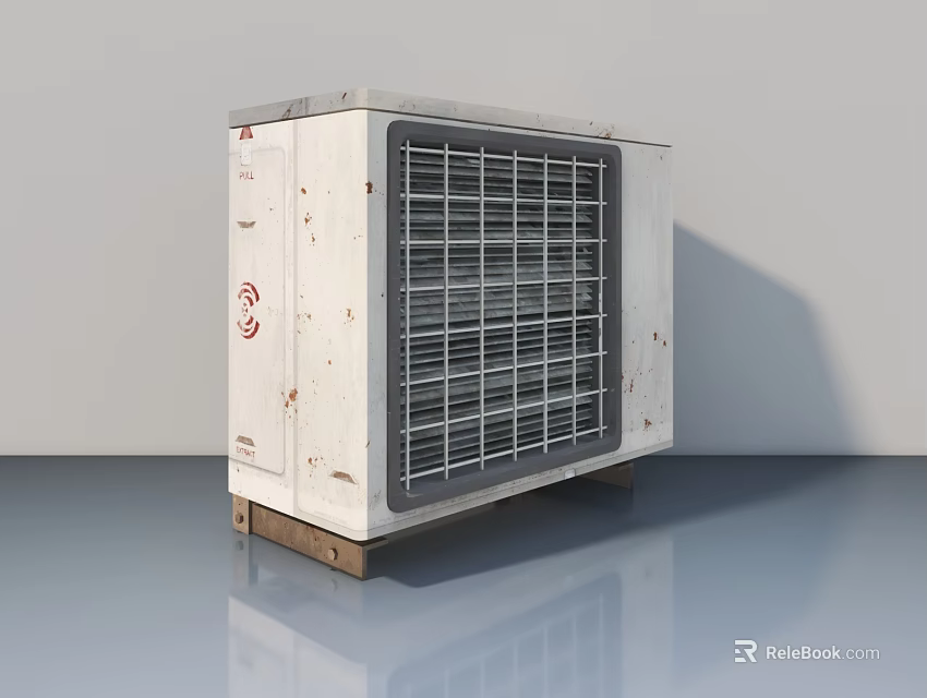 Industrial White Swing Door Equipment With Grill Design And Wooden Base 3d model 