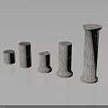 Classical Stone Columns With Various Sizes And Carved Textures On Dark Background With Reflections 3d model