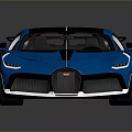Blue Bugatti Sports Car with Black Roof Rear Spoiler and Streamlined Design