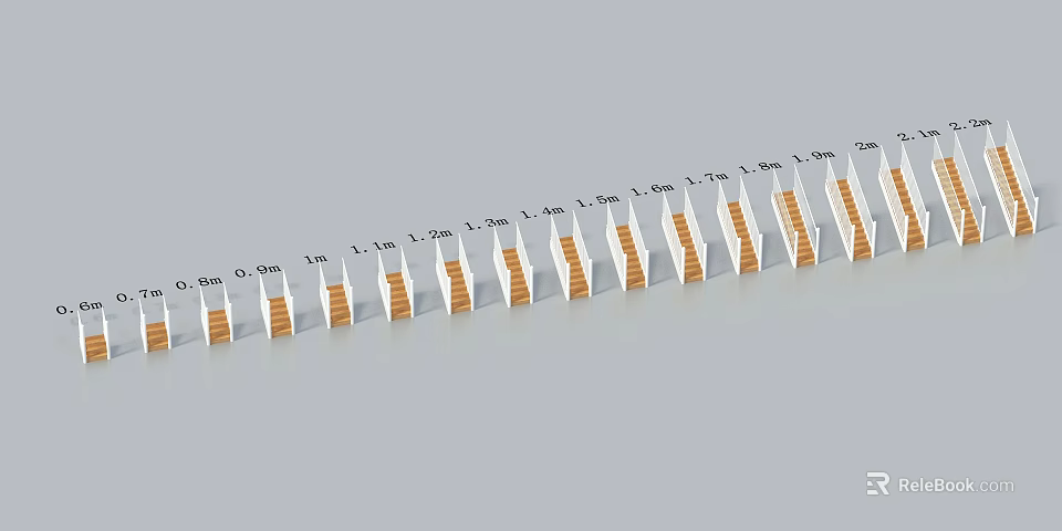 Wooden Staircase Structure With Various Sizes Steps And Cm Measurement Marks 3d model 