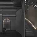 Modern Bar Interior With Arched Design Hollow-out Wall And Warm Lighting Ambiance