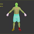 Shirtless Man Wearing White Boxing Gloves Shorts Sneakers Standing With Arms Outstretched On Gray Background