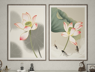 New Chinese Plant Painting Lotus Hanging Painting 3d model