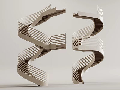 Double Spiral Staircase Design With Modern Curved Steps And White Railings 3d model