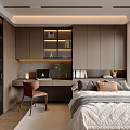 Modern Tatami Bedroom Interior With Tatami Bed Desk Chair And Wooden Storage Cabinets