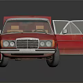 Vintage Red Classic Car With Open Doors Trunk And Brown Interior