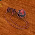 Vintage Computer Accessories With Retro Headphones And Mechanical Device On Orange Wooden Tabletop