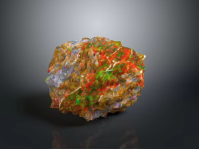 Natural Stone With Red Green Colorful Veins And Textured Surface 3d model