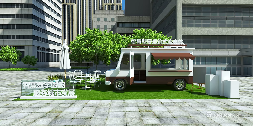 Smart Mobile Commercial Service Catering Truck Business Equipment in Outdoor Urban Setting 3d model 