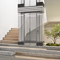 Modern Building Entrance With Staircase Glass Elevator And Small Tree 3d model