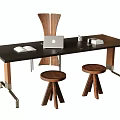 Middle Style Desk and Chair Combination Stool Round Stool Tea Table 3d model