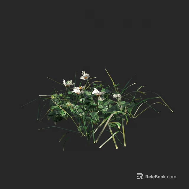 Clustered Green Grass With Small White Flowers in Natural Garden Arrangement 3d model 