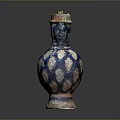 Carved Ceramic Vase With Blue And White Patterns And Dragon Head Decor 3d model